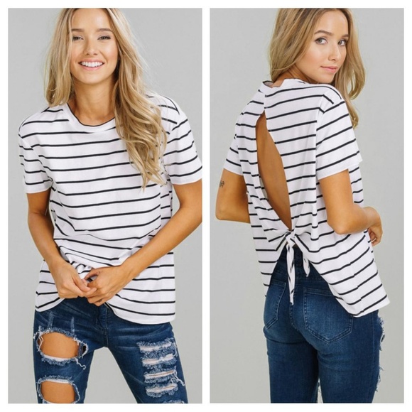 Open Tie Back Striped Tee - Picture 5 of 8